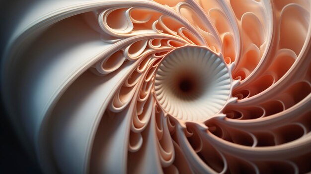 A Photo capturing the intricate details of a seashell's spiraling structure such as a spiral seashe