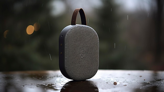 A Photo capturing the minimalist design and foldable structure of a portable Bluetooth speaker