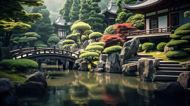 A Photo capturing the serenity and tranquility of a zen garden or peaceful temple