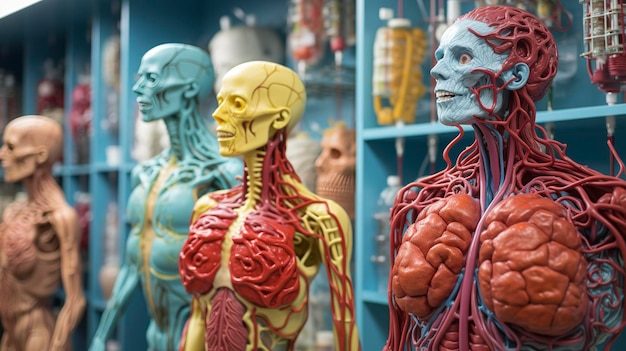 A Photo capturing the vibrant colors and detailed structures of anatomical models or organ