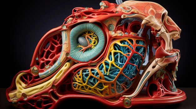 A Photo capturing the vibrant colors and detailed structures of anatomical models or organ