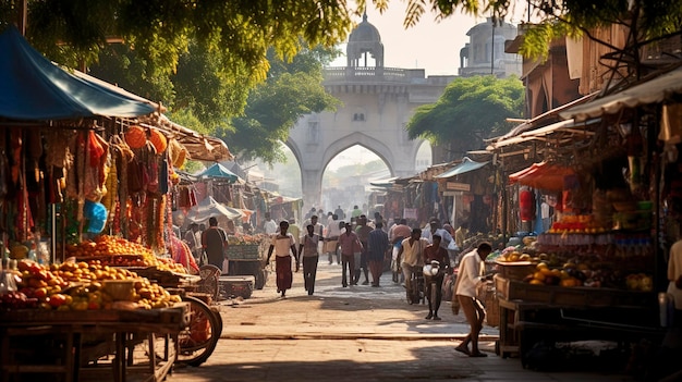 A Photo capturing the vibrant colors and energy of a city market or bazaar