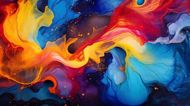 A photo capturing the vibrant colors and shapes of swirling paint or ink on a canvas or paper