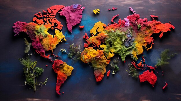 Premium AI Image  A Photo capturing the vibrant colors and unique perspective of a world map 