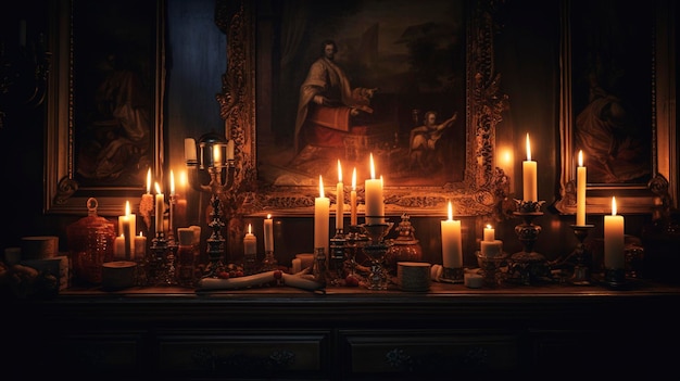 A Photo capturing the warm and soft glow of candlelight illuminating a dark room