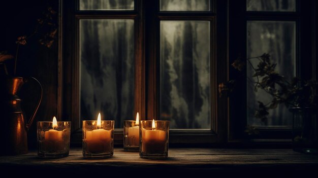 A Photo capturing the warm and soft glow of candlelight illuminating a dark room