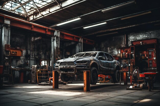 Photo photo of a car body repair shop empty copy space