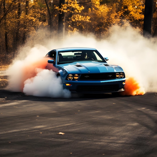 Car drifting image diffusion race drift car with lots of smoke