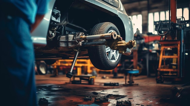 A Photo of a Car Suspension Repair and Maintenance in a Workshop