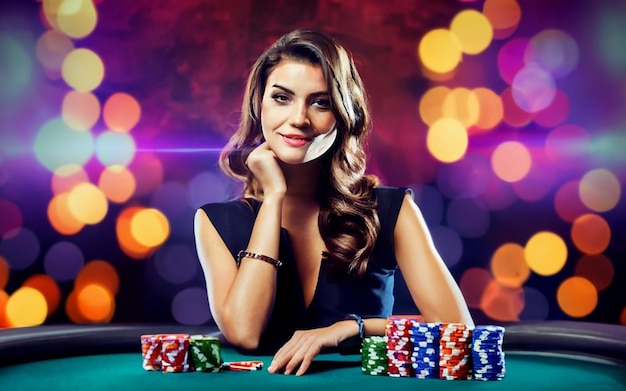 Photo Casino poker game man and girl