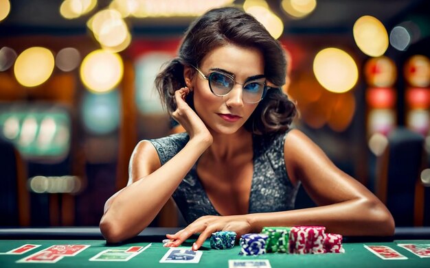 Photo Casino poker game man and girl