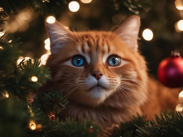 Photo of cat in christmas tree