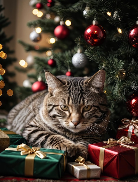 Фото кошки на рождественской елке