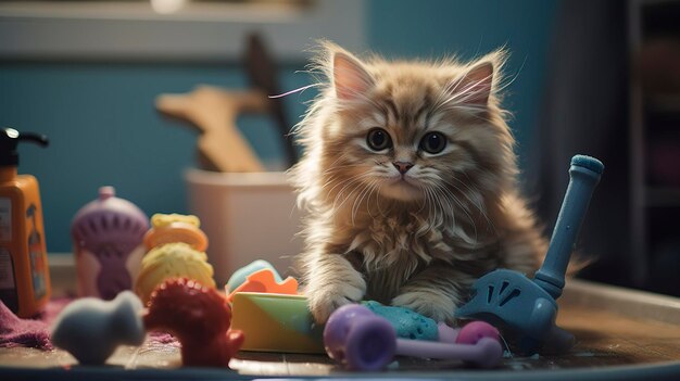 Photo a photo of a cat enjoying a grooming session with toy