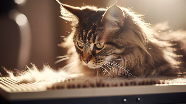 A photo of a cat enjoying a grooming session