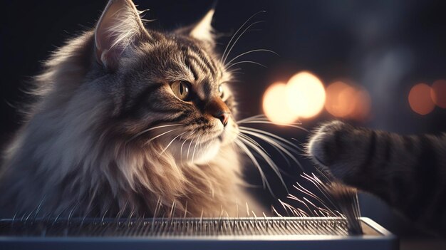 A photo of a cat enjoying a grooming session