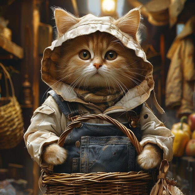 a photo of cat holding basket