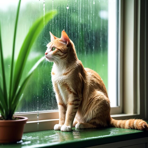 雨の日の猫の写真