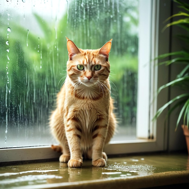 雨の日の猫の写真