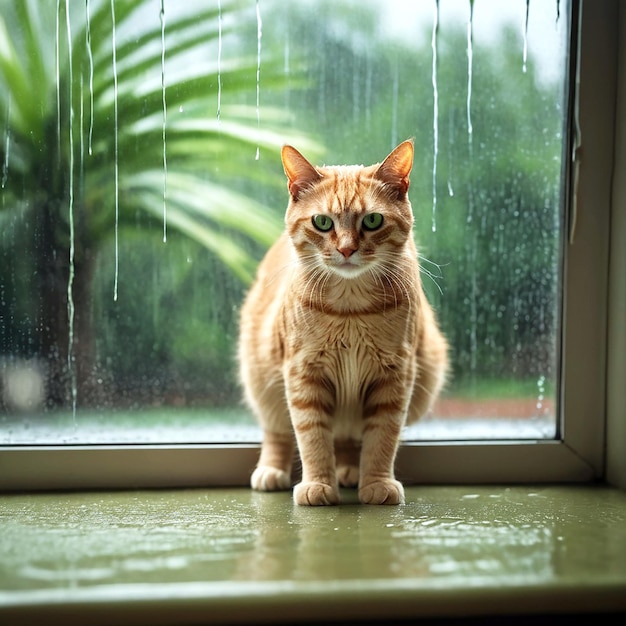 雨の日の猫の写真