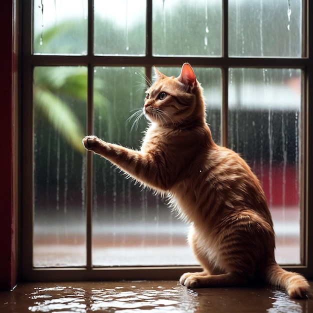 雨の日の猫の写真