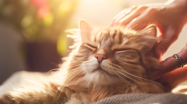 Foto una foto di un gatto che riceve un massaggio rilassante da un groomer