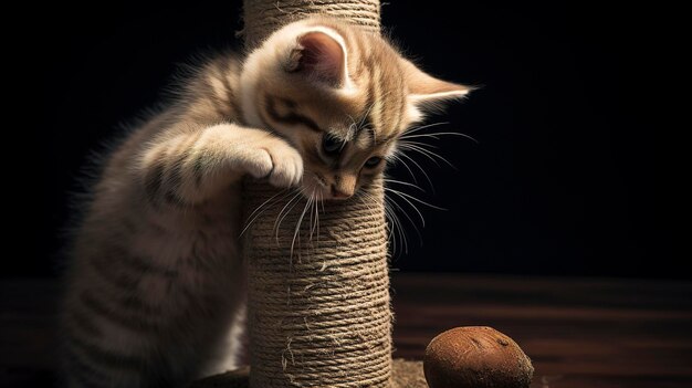 A photo of a cat scratching post