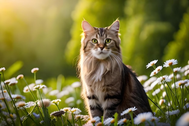 Photo a cat sits on a different beautiful