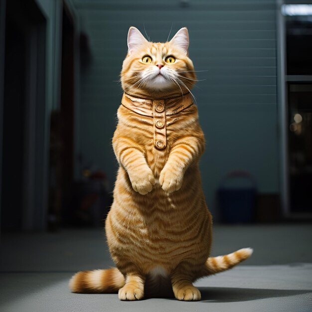 photo of cat standing on two feet