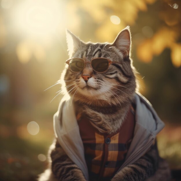 PHOTO A cat wearing sunglasses and a jacket