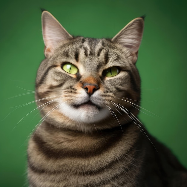 PHOTO A cat with green eyes and a green background