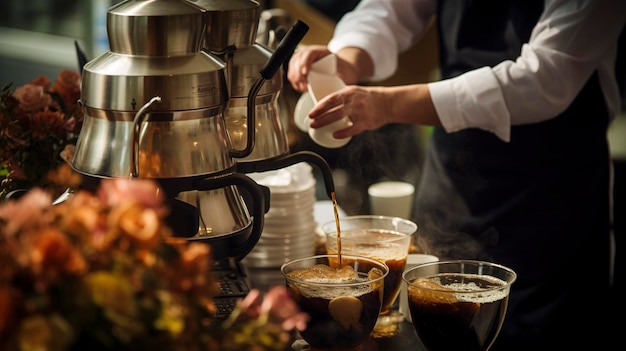 A Photo of a Catering Staff Preparing Freshly Brewed Coffee for an Event