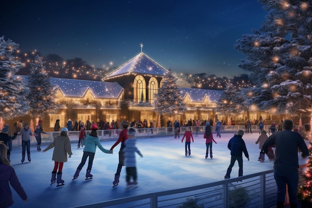 photo of To celebrate Christmas ice skating under the twinkling lights of a Christmasthemed outdoor rink