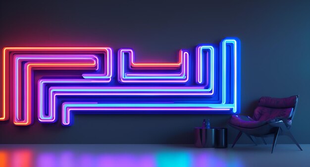 Photo of a chair in front of a glowing neon sign creating a modern and edgy ambiance