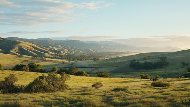 Photo a photo of a chaparral habitat with rolling hills soft morning light