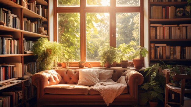 Photo a photo of a charming book nook filled with shelves