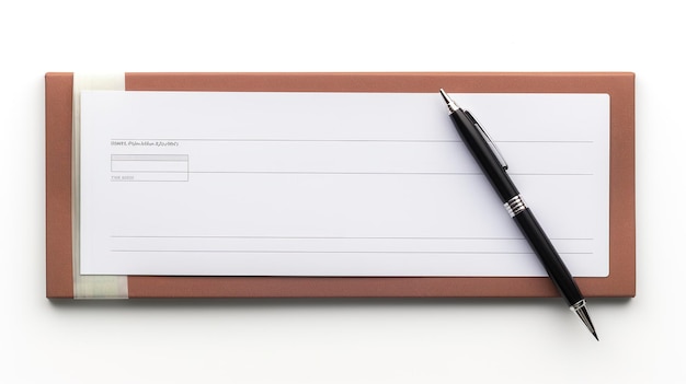 A photo of a checkbook and pen