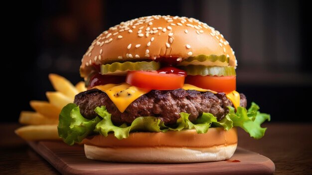 photo of a cheese burger meal with french fries