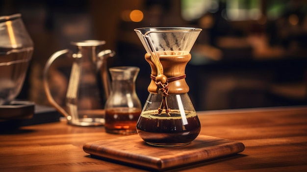 Photo a photo of a chemex pourover setup with coffee beans