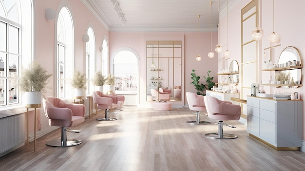 A photo of a chic hair salon minimalist decor