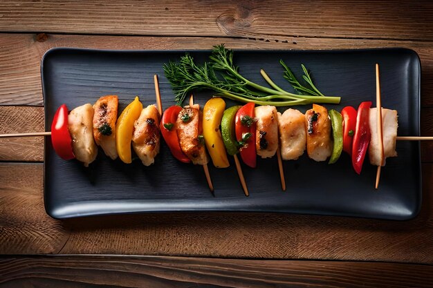 photo chicken skewers with slice of sweet peppers and dill realistic resolution