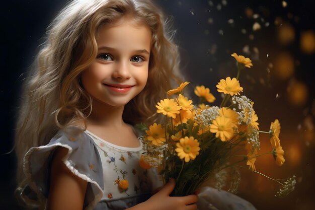 Photo of A child holding a bouquet of wildflowers spring flowers