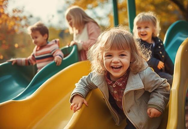 Photo of children having fun children playing at outdoor playground