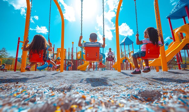 Foto foto di bambini che giocano in un parco giochi comunitario colorful play str community activities cares