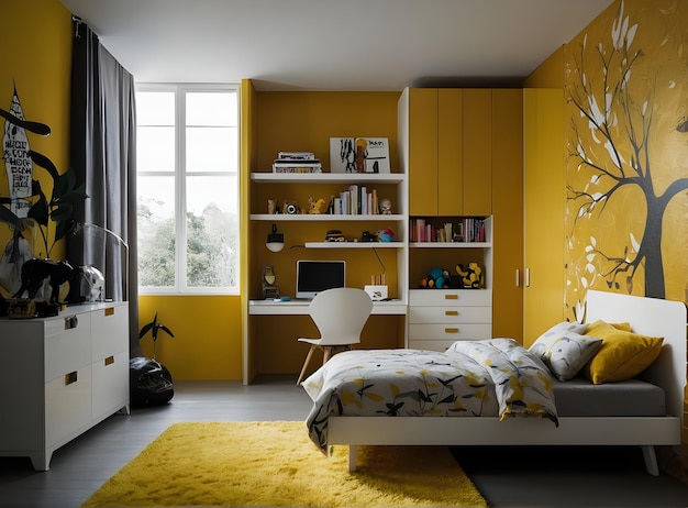 Photo Children yellow room kids room interior design