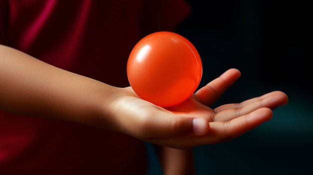 Photo a photo of a childs hand holding a bouncing ball