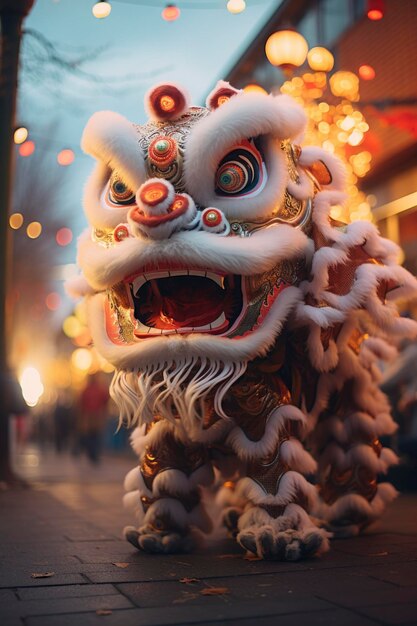 Photo a chinese lion dance in the street