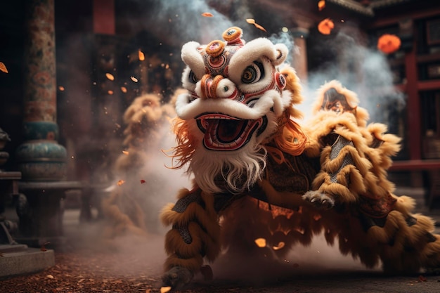 Photo a chinese lion dance in the street