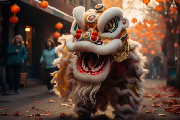 Photo a chinese lion dance in the street