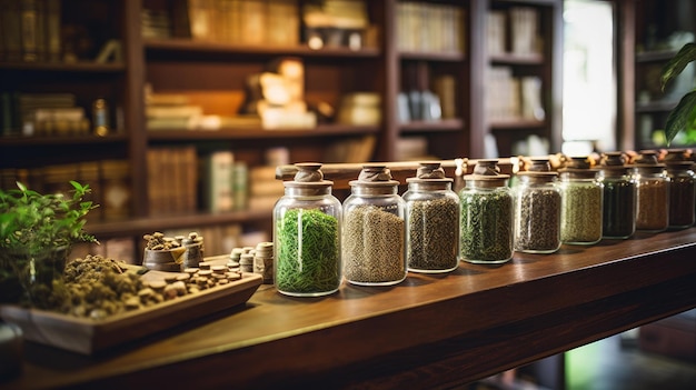 A photo of a Chinese traditional medicine shop wooden shelves